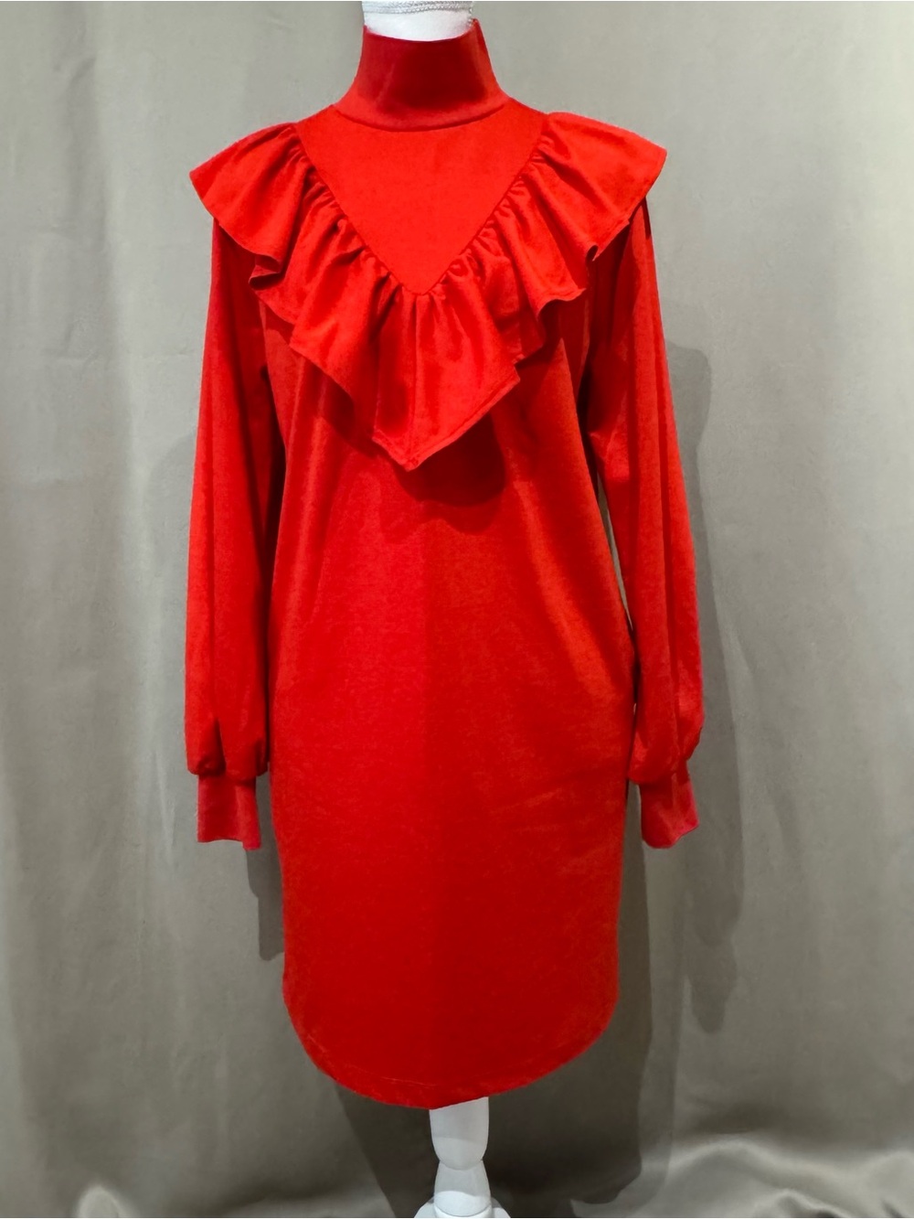 Red/Orange Ruffle Turtleneck Dress with Pockets and Long Sleeves Size S ❤️🔥